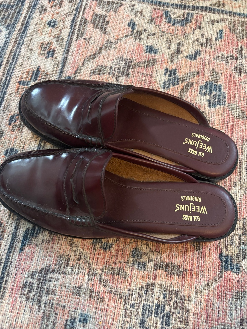 GH Bass Penny Loafer Mules in Burgundy Leather